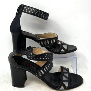 Axel Womens Black Open Toe Block Heel Back Zip Ankle Strap Sandals Size EU 37
